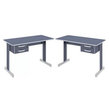 Imagem de Mesa de Escritório Azul Escrivaninha com 2 Gavetas Boston
