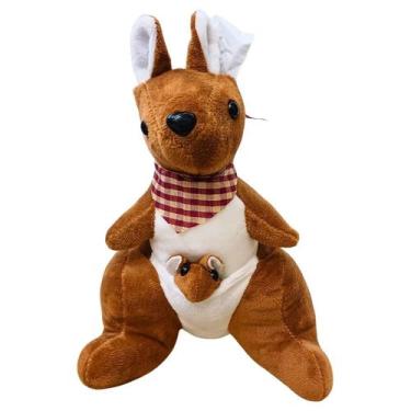 Imagem de Canguru Pelúcia Brinquedo Fofinho Caramelo Com Filhote 23Cm - SS