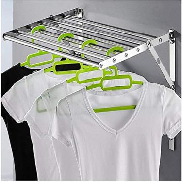 Imagem de EESCZVGBDX Airer de roupas de parede expansível para secagem de roupas internas de aço inoxidável dobrável suporte de armazenamento prateleira de aço inoxidável ajustável pátio cavalo toalha - 60 cm