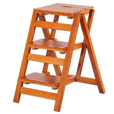 Imagem de Banqueta com 3 degraus, cadeira de escada dobrável de madeira para casa, cadeira de escada, biblioteca engrossada, portátil