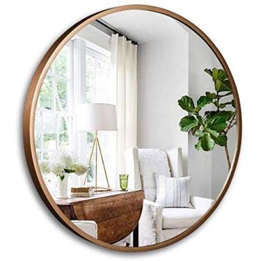 Imagem de Espelho de maquiagem Espelhos de parede redondos com moldura de metal banheiro espelho de maquiagem grande espelho de maquiagem círculo retrô espelho de barbear espelho cosmético para pendurar na