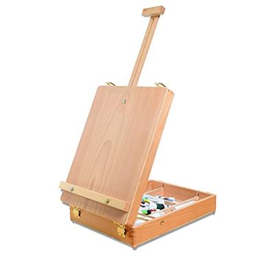 Imagem de Cavalete de mesa de madeira forte e durável - Cavalete de arte de mesa portátil, caixa de armazenamento de cavalete de pintura de esboço - para desenho no local, em sala de aula ou no trabalho,