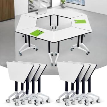 Imagem de Mesas dobráveis para sala de conferências, mesa de conferência dobrável retangular moderna, mesas de treinamento móvel com rodas, mesa de reunião para escritório, sala de reunião, sala de aula (6