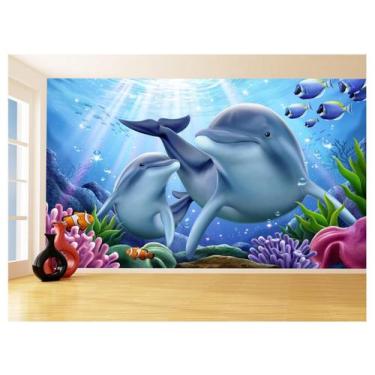 Imagem de Papel De Parede 3D Animais Golfinho E Filhote 3,5M Anm437 - Você Decor