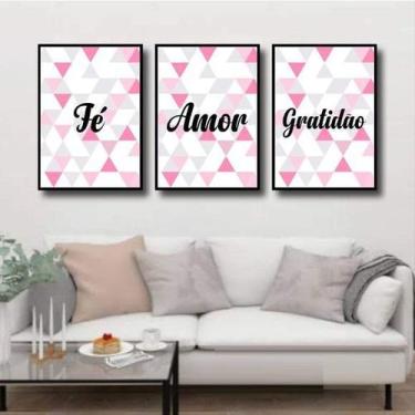 Imagem de Kit 3 Quadros Decorativos Fé Amor Gratidão Geométrico - Quadros On-Lin