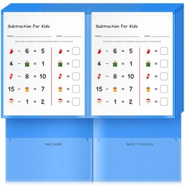 Imagem de Henoyso 24 pastas de plástico para levar para casa com duas mangas transparentes e dois bolsos internos para pais e professores, sala de aula, para estudantes, material escolar, presente de Natal e