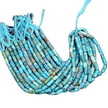 Imagem de Lady Works Fio de pedra natural turquesa Arizona de 33 cm, contas lisas de tubo de 5 x 9 a 6 x 13 mm para fazer joias DIY | Beads_01456