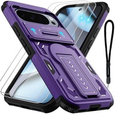 Imagem de GILLKIN Capa para celular Google Pixel 10/10 Pro/Pixel 9/9 Pro com 2 protetores de tela, capa de câmera deslizante, suporte, alça de cordão, capa protetora resistente à prova de choque de grau militar