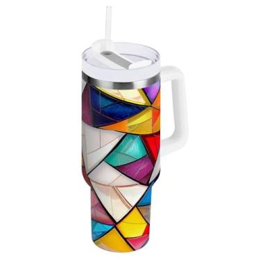 Imagem de Blueangle Copo isolado de 850 g com alça e tampa de canudo - Caneca de viagem de aço inoxidável à prova de vazamento, garrafa de água de vidro manchado a vácuo de parede dupla (168)