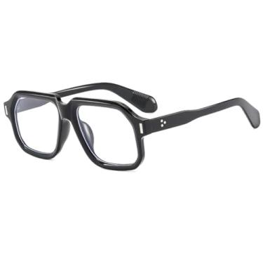 Imagem de HPIRME Óculos de grau femininos retangulares de armação grande, UV400 (preto transparente)