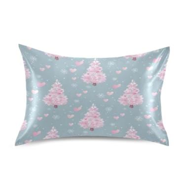 Imagem de ATTX Fronha de almofada de árvore de Natal rosa com fecho de envelope para cabelo e pele, macia, respirável, lisa, ambos os lados, capa de almofada de seda refrescante (tamanho padrão 50 x 66 cm, 1
