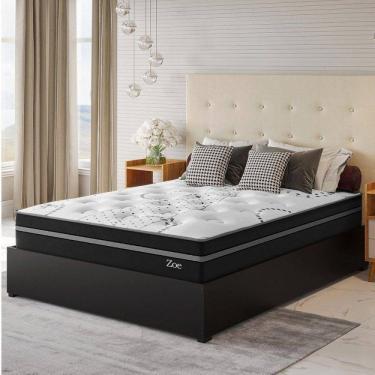 Imagem de Conjunto Cama Box Casal Zoe Com Molas Ensacadas  138x188x62,4cm Preto