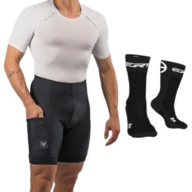 Imagem de Bermuda ciclismo masculino Free Force Basic c/ bolsos + meia, Preto, 3