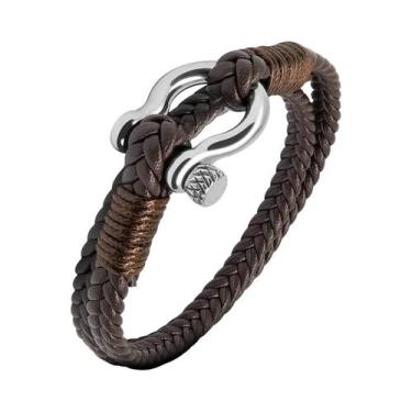 Imagem de Pulseiras De Couro Multicamadas Para Homens Com Âncora De Aço Inoxidáv