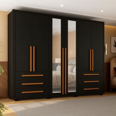 Imagem de Guarda Roupa Casal com Espelho 6 Portas 6 Gavetas e P?s Veneto Maxel M?veis