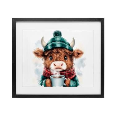 Imagem de Stupell Industries "Cozy Hot Chocolate Cow", impressão emoldurada sob vidro, preto, 40,6 x 33,5 cm