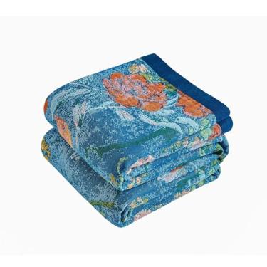 Imagem de Tvqbxp Cobertor Boho 127 x 152 cm, cobertor de outono para cama, colcha de musselina 100% algodão com estampa floral, decoração rústica vintage de casa de fazenda, cobertor de cama reversível para