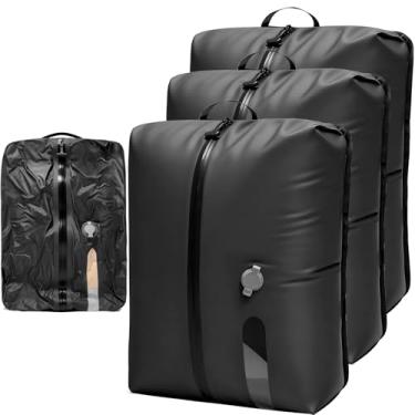 Imagem de LONGHIKER Sacos de armazenamento a vácuo de viagem, sacos de compressão sem ar reutilizáveis para mala de mão e mochila, sacos de vedação a vácuo de TPU à prova d'água para roupas e equipamentos de