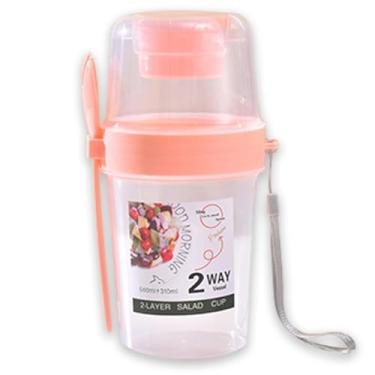 Imagem de Copo para Salada 500ml+300ml com Garfo Lateral - Potinho de Molho Superior, Design Duplo, Livre de BPA, Verde/Rosa/Branco (Rosa)