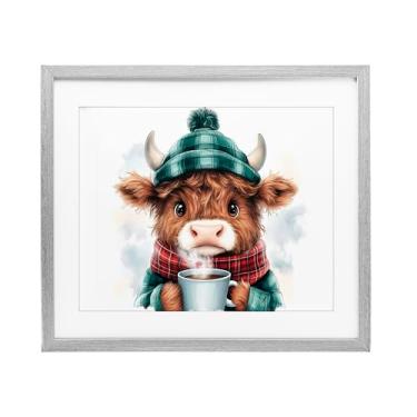 Imagem de Stupell Industries "Cozy Hot Chocolate Cow", Impressão emoldurada sob vidro, cinza, 40,6 x 33,5 cm
