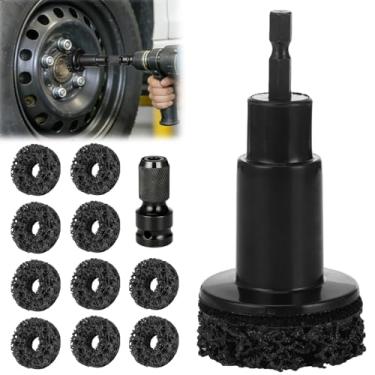 Imagem de OMISTAR Kit de limpeza do cubo da roda, conjunto de remoção de ferrugem do cubo da roda, kit de resurfacing do cubo de freio com adaptador de 1,27 cm e 10 pastilhas, conjunto de ferramentas de limpeza