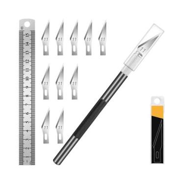 Imagem de Faca De Precisão Em Aço Inoxidável De 15CM Com 11 Lâminas E Régua, Kit