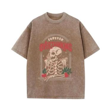 Imagem de Camiseta Feminina Oversize De Algodão Com Estampa De Esqueleto, Gola R