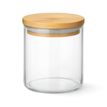 Imagem de Pote Hermético de Vidro com Tampa de Bambu Transparente Redondo Armazenamento de Alimentos Porta Mantimentos Porta Temperos 450ml Premium