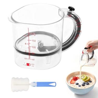 Imagem de Copo de medição ajustável, copo medidor 4 em 1 com alça, copos de medida push up com base de vedação deslizante, 1/4 1/3 1/2 1 medidas para cozinhar ingredientes líquidos de cozimento, 1 peça