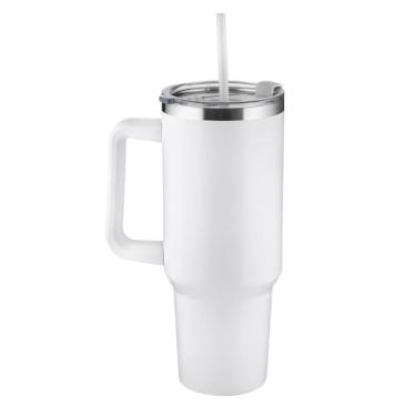 Imagem de Garrafa Térmica Inox com Canudo, Parede Dupla, 1300ml, Alça Integrada, Branca