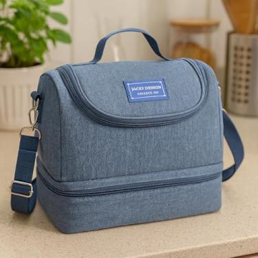Imagem de Bolsa Térmica com 2 Compartimentos com Alça Transversal Para Lancheira e Salgadinhos Leve para Academia Fitness Escritorio Almoço Primum (Azul)