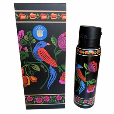 Imagem de Garrafa Térmica, Aço Inoxidável, 650ml, Tampa Hermética com Trava, Base Antiderrapante, Design Tropical, 25cm (850ml, Pássaro colorido)