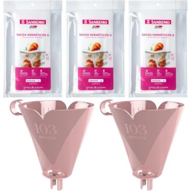Imagem de Conjunto de 2 Suporte para Filtro de Café 103 Rosa + 3 Pct com 10 Unidade de Saco Hermetico de 3 Litros