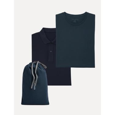 Imagem de Kit Camiseta e Polo Piquet Dudalina Masculina Azul Marinho-Masculino
