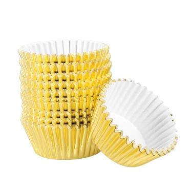 Imagem de Unomor 200 peças de copos de folha de alumínio, forros de cupcake, muffin de bolo para assar pequenos copos dourados leves para uso doméstico e festa