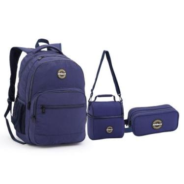 Imagem de Kit Mochila Lancheira Estojo em Crinckle Laptop Shock - Seanite, Azul