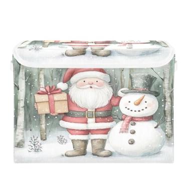 Imagem de SEHANY Linda caixa de armazenamento de Papai Noel de Natal com tampas e alças, organizador de cestas de armazenamento de tecido dobrável, caixas de armazenamento de cubos grandes para roupas, cobertor