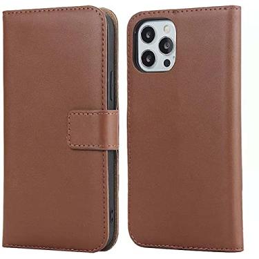 Imagem de KKFAUS Capa de telefone de couro com concha magnética, para Apple iPhone 13 Pro Max (2021) 6,7 polegadas Folio Kickstand Case Wallet [Suporte de cartão] Coldre (Cor: marrom)