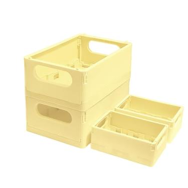 Imagem de Caixa organizadora de mesa dobrável de plástico, conjunto de 4, 2 caixas de armazenamento dobráveis médias + 2 pequenas caixas de armazenamento dobráveis portáteis para escritório, sala de aula