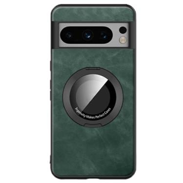 Imagem de Capa fina para Google Pixel 9/9 Pro / 9 Pro XL com suporte de anel com função de carregamento sem fio capa de couro magnética fosca (verde, 9)