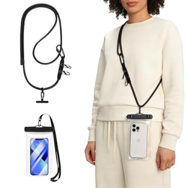 Imagem de Sayene Cordão de telefone com alças para pendurar e capa de telefone à prova d'água, alça de telefone ajustável anti-roubo transversal para telefones de ≤ 17 cm, conjunto transversal de cordão de