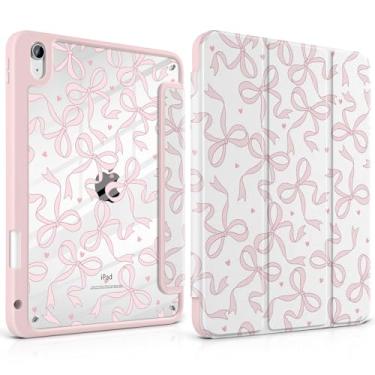 Imagem de TWOLSKOO Capa para iPad de 11ª e 10ª geração com suporte para lápis, suporte de três dobras, hibernar/despertar automático, parte traseira de acrílico transparente com amortecedor de TPU, para iPad de