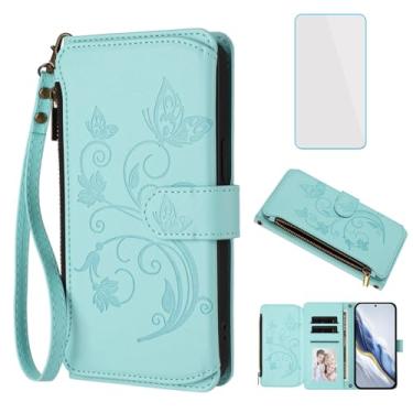 Imagem de IUQXU Capa carteira para celular Samsung Galaxy A26 5G/A17 5G com protetor de tela de couro com zíper bolsos para cartão capa de celular borboleta floral para Galaxy A 17 26 SamsungA17 SamsungA26 Mint