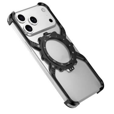 Imagem de Capa resistente para iPhone 17/17 Air/17 Pro/17 Pro Max, proteção de tela contra batidas de metal com tampa de lente aba, função de suporte e carregamento sem fio compatível (preta, 17 Air)