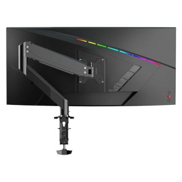 Imagem de Braço de monitor de mola a gás de 81 cm, suporte de mesa ajustável para monitor único com giro/inclinação/rotação, suporte para monitores de computador com base de montagem de braçadeira/ilhós