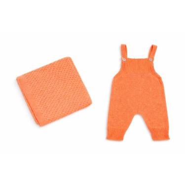 Imagem de Saída Maternidade Tricô Inverno Ponto de Arroz Jardineira + Manta Anti