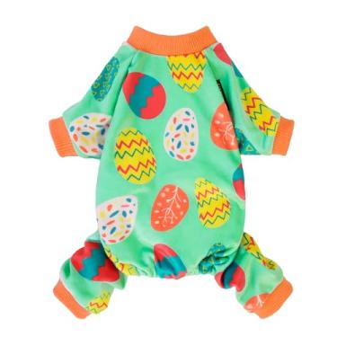 Imagem de Fitwarm Pijama de ovo de Páscoa, roupas para cães pequenos, meninas e meninos, roupa de Páscoa para animais de estimação, macacão de gato e filhote, veludo leve, verde claro, laranja, médio