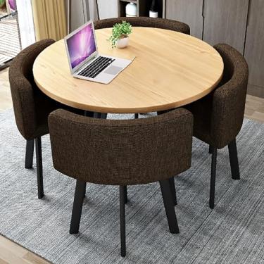 Imagem de Conjunto de mesa de jantar redonda com 4 cadeiras, conjunto de mesa de jantar e cadeira de café pequeno para 4, conjunto de cadeiras de recepção adequado para lounge, sala de estar, cozinha (marrom