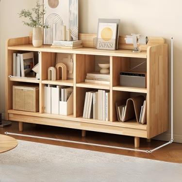 Imagem de Estante de madeira com barreira alta, bordas lisas e design de canto - Vitrine durável com pés de armário altos - Prateleiras de armazenamento fáceis de limpar com painel traseiro completo (A8120)