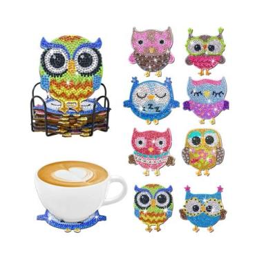 Imagem de Conjunto De 8 Porta-Copos De Pintura Diamante Para Adultos Com Suporte